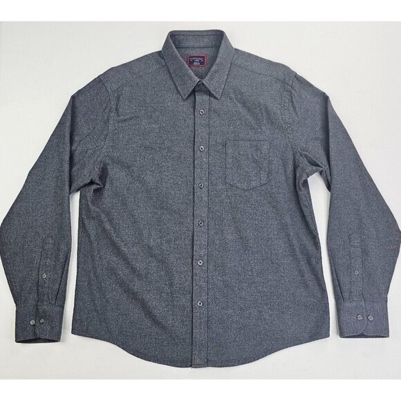 Untuckit Size Large Mens Gray Flannel Pocket Long Sleeve Logo Cotton Shirt - Picture 1 of 10